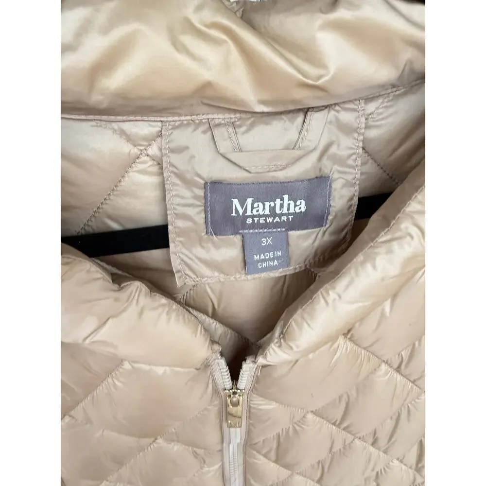 Martha Stewart Womens Short Sleeve Packable Quilted Vest Jacket Goldish Khaki 3X